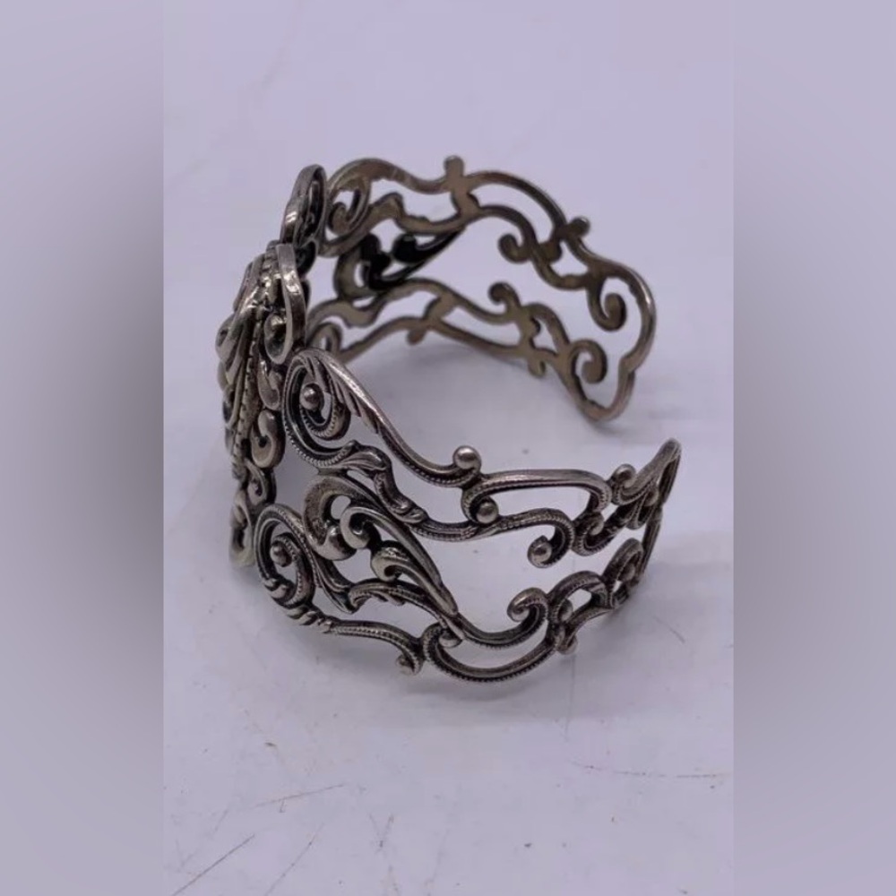 Sterling Silver Vintage Danecraft Filigree Art Nouveau Cuff Bracelet 6 inch - Picture 7 of 10